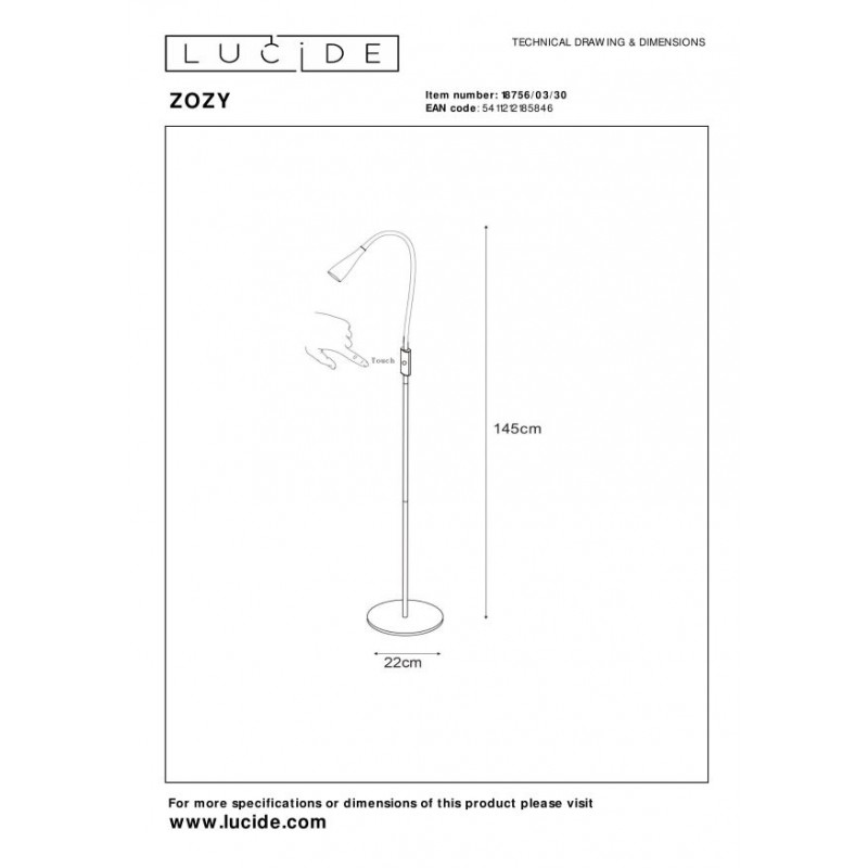 Lucide Lampa podłogowa ZOZY 18756/03/30 czarny
