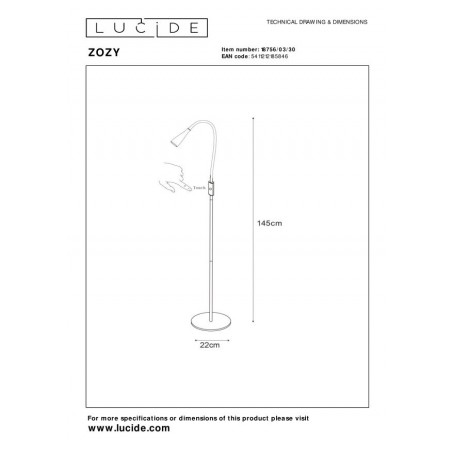 Lucide Lampa podłogowa ZOZY 18756/03/30 czarny