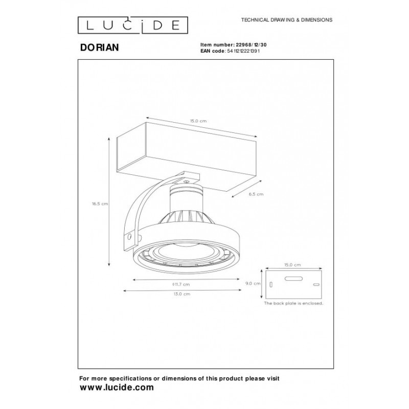 Lucide Reflektor sufitowy DORIAN 22968/12/30 czarny