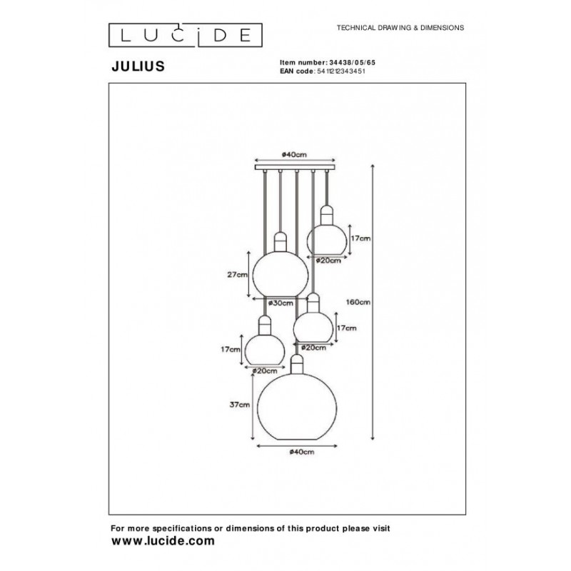 Lucide Lampa wisząca nowoczesna JULIUS 34438/05/65 czarny, czarny