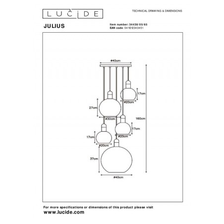 Lucide Lampa wisząca nowoczesna JULIUS 34438/05/65 czarny, czarny