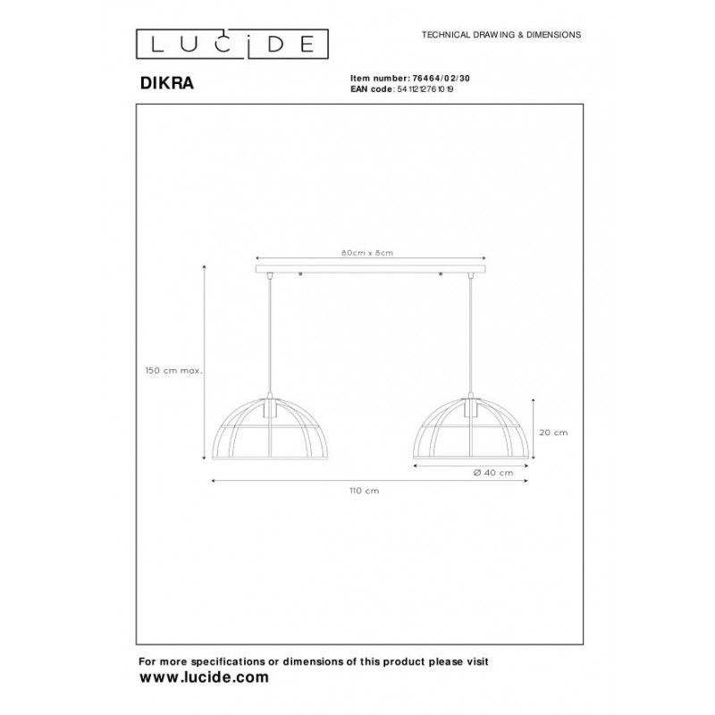 Lucide Lampa wisząca nowoczesna DIKRA 76464/02/30 czarny