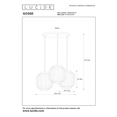 Lucide Lampa wisząca nowoczesna GOSSE 13435/03/31 biały, złoty i odcienie złota
