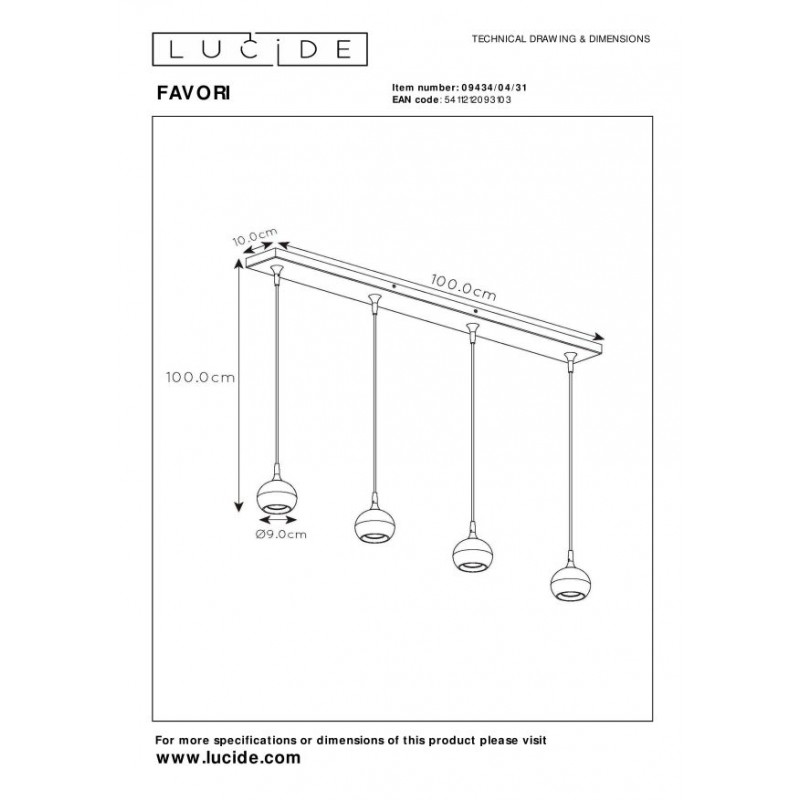 Lucide Lampa wisząca nowoczesna FAVORI 09434/04/31 biały, złoty i odcienie złota