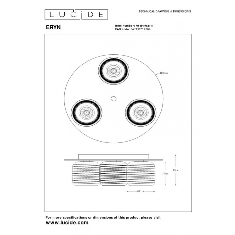 Lucide Lampa natynkowa ERYN 70184/03/11 srebrny i odcienie srebra, złoty i odcienie złota
