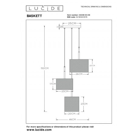 Lucide Lampa wisząca nowoczesna BASKETT 45459/03/30 czarny, drewno jasne i ciemne