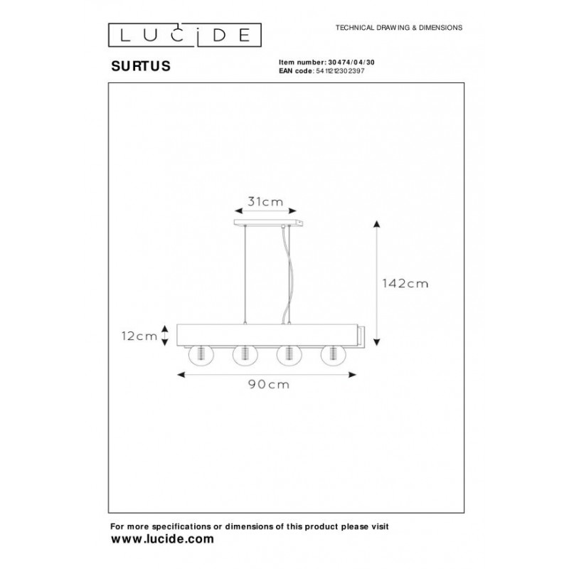 Lucide Lampa wisząca nowoczesna SURTUS 30474/04/30 czarny