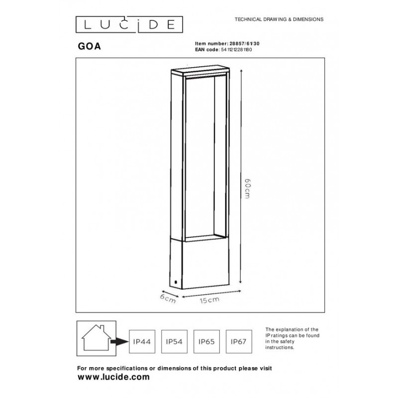Lucide Lampa zewnętrzna stojąca GOA 28857/61/30 antracyt