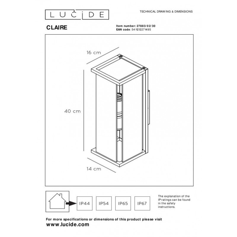 Lucide Lampa zewnętrzna ścienna CLAIRE-LED 27883/02/30 antracyt