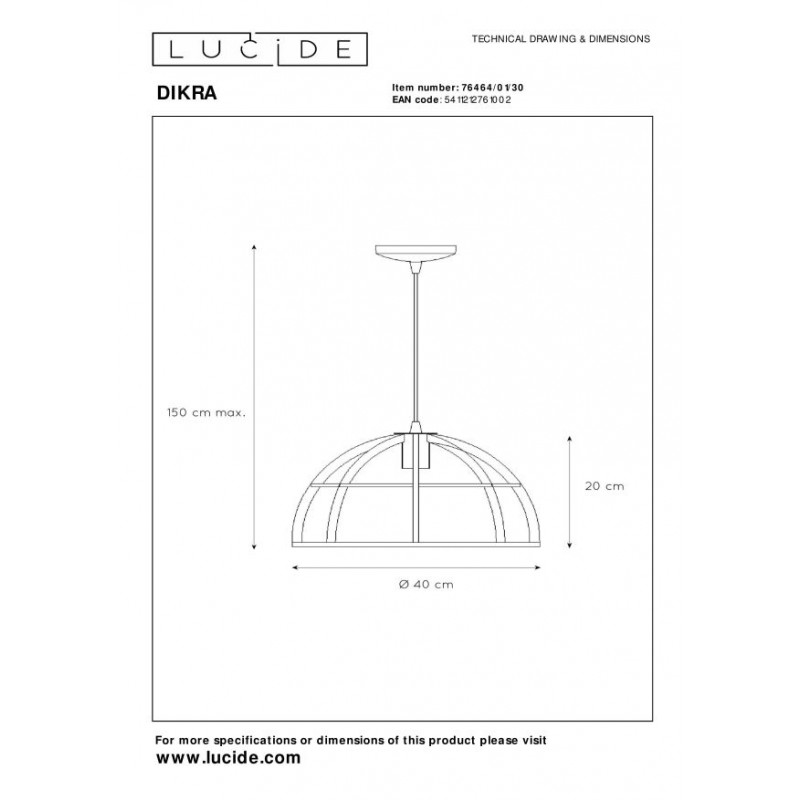 Lucide Lampa wisząca nowoczesna DIKRA 76464/01/30 czarny