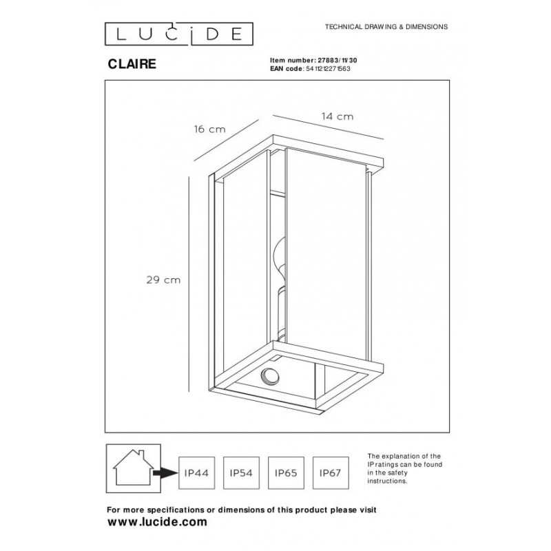 Lucide Lampa zewnętrzna ścienna CLAIRE-LED 27883/11/30 antracyt