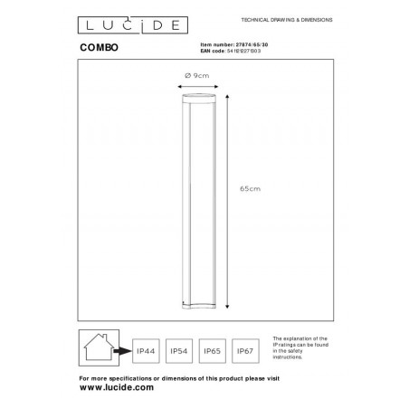 Lucide Lampa zewnętrzna stojąca COMBO 27874/65/30 czarny