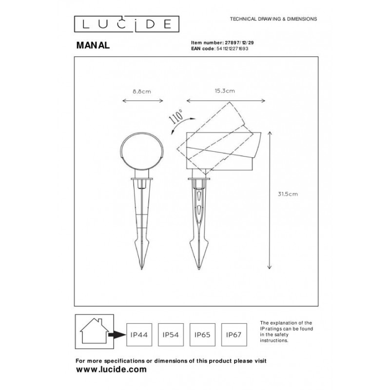 Lucide Lampa zewnętrzna stojąca MANAL 27897/12/29 antracyt