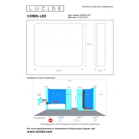 Lucide Lampa łazienkowa sufitowa CERES-LED 28113/30/30 czarny