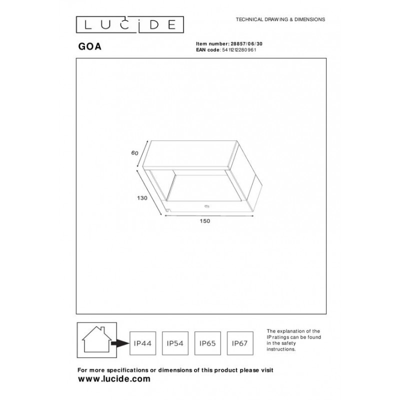 Lucide Lampa zewnętrzna ścienna GOA 28857/06/30 antracyt