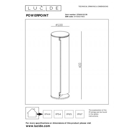 Lucide Lampa zewnętrzna stojąca POWERPOINT 27849/02/29 antracyt