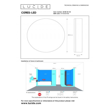 Lucide Lampa łazienkowa sufitowa CERES-LED 28112/30/30 czarny