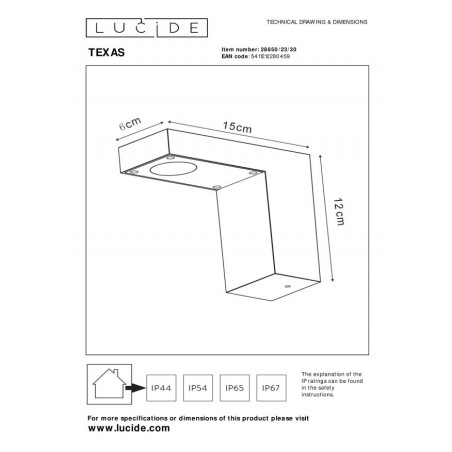 Lucide Lampa zewnętrzna ścienna TEXAS 28850/23/30 antracyt