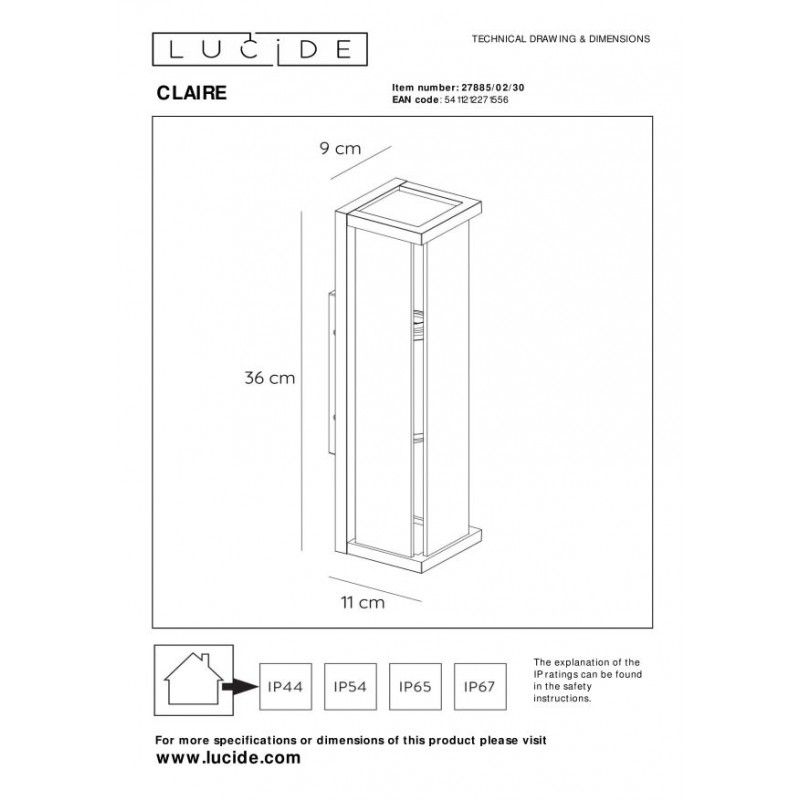 Lucide Lampa zewnętrzna ścienna CLAIRE 27885/02/30 antracyt