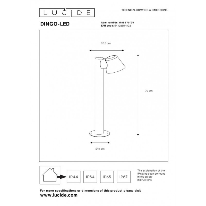 Lucide Lampa zewnętrzna stojąca DINGO 14881/70/30 antracyt