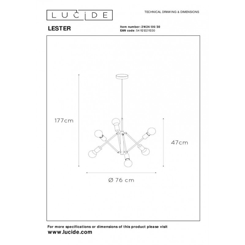 Lucide Lampa wisząca nowoczesna LESTER 21424/06/30 czarny