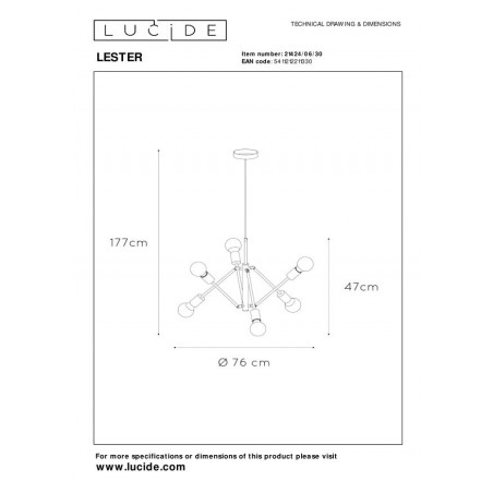 Lucide Lampa wisząca nowoczesna LESTER 21424/06/30 czarny