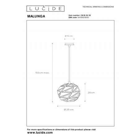 Lucide Lampa wisząca nowoczesna MALUNGA 21415/25/30 czarny, złoty i odcienie złota