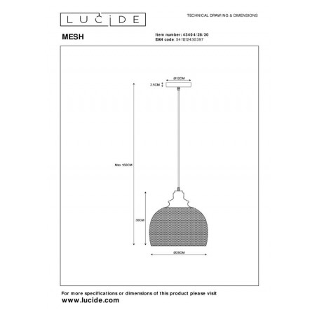 Lucide Lampa wisząca nowoczesna MESH 43404/28/30 czarny