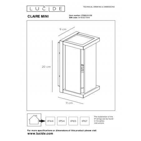 Lucide Lampa zewnętrzna ścienna CLAIRE 27885/01/30 antracyt