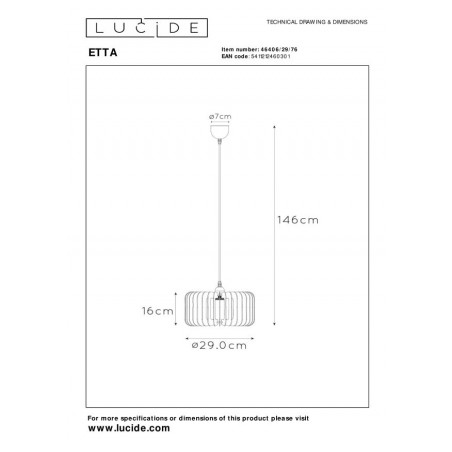 Lucide Lampa wisząca nowoczesna ETTA 46406/29/76 drewno jasne i ciemne, biały