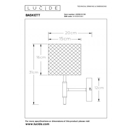 Lucide Kinkiet BASKETT 45259/01/30 czarny, drewno jasne i ciemne