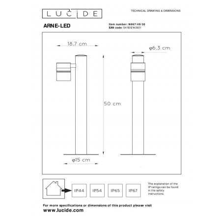 Lucide Lampa zewnętrzna stojąca ARNE-LED 14867/49/30 czarny