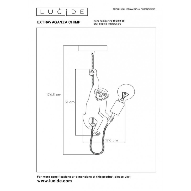 Lucide Lampa wisząca nowoczesna EXTRAVAGANZA CHIMP 10402/01/30 czarny, złoty i odcienie złota