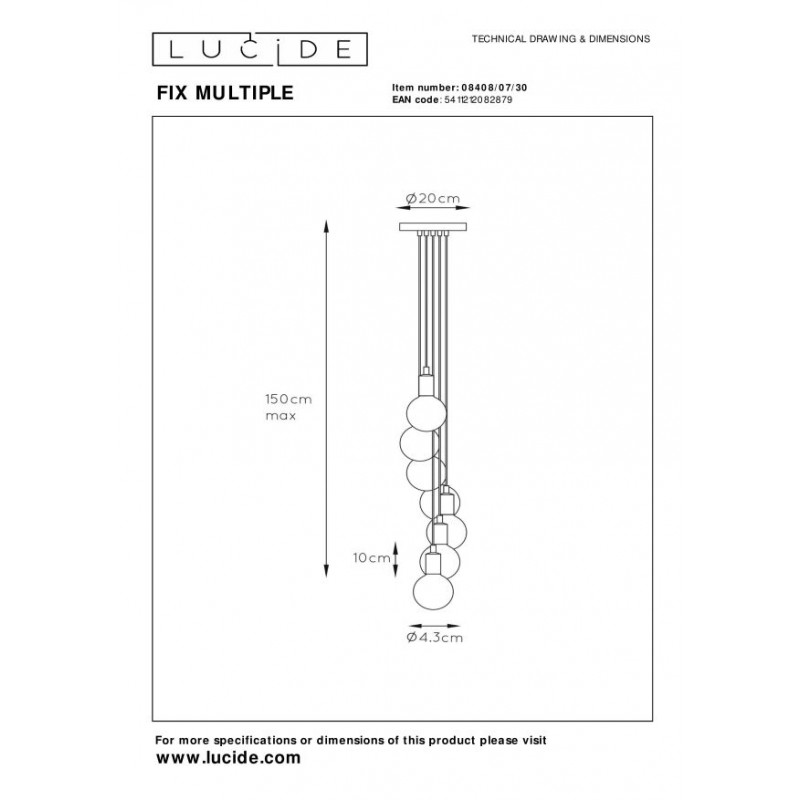 Lucide Lampa wisząca nowoczesna FIX MULTIPLE 08408/07/30 czarny