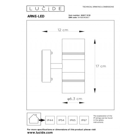 Lucide Lampa zewnętrzna ścienna ARNE-LED 14867/11/30 czarny