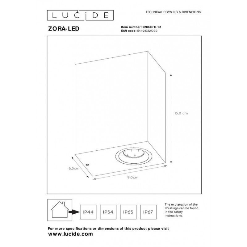 Lucide Lampa zewnętrzna ścienna ZORA-LED 22860/10/31 biały