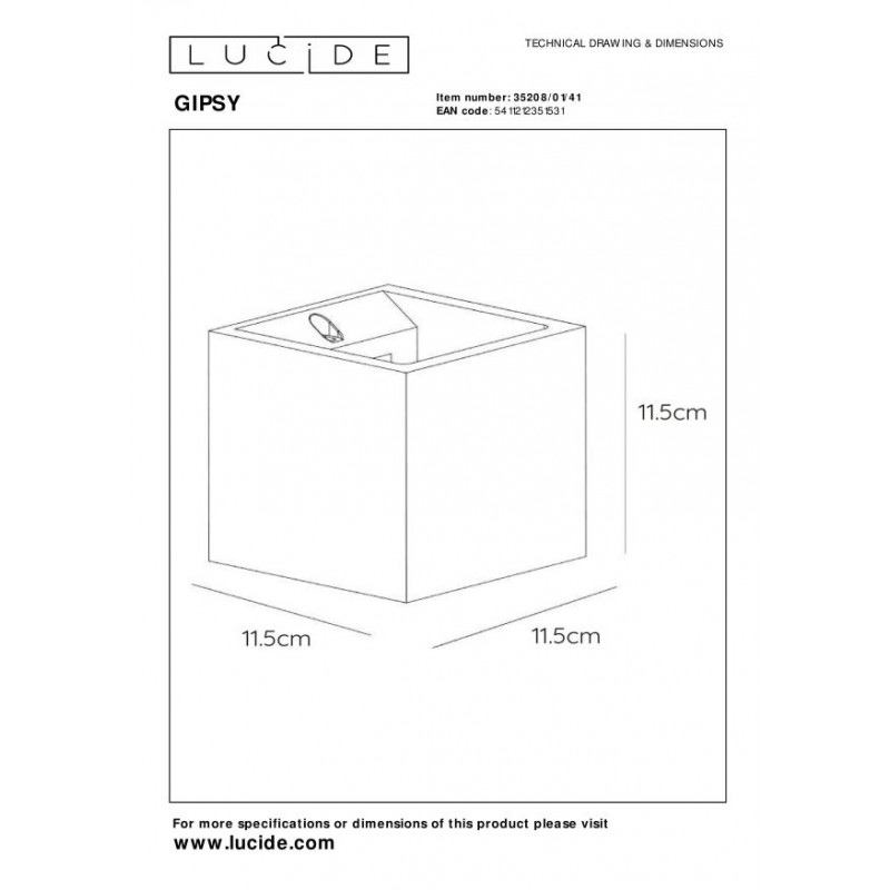Lucide Kinkiet GIPSY 35208/01/41 szary i odcienie szarości