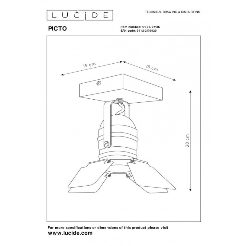 Lucide Reflektor sufitowy PICTO 17997/01/35 niebieski, szary i odcienie szarości
