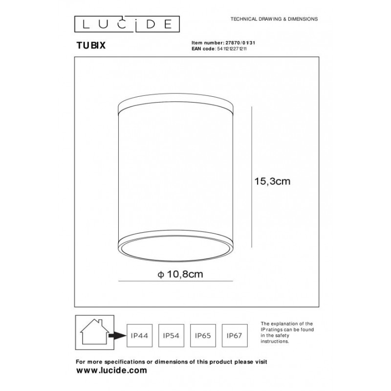 Lucide Lampa zewnętrzna sufitowa TUBIX 27870/01/31 biały