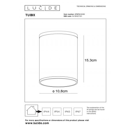 Lucide Lampa zewnętrzna sufitowa TUBIX 27870/01/31 biały