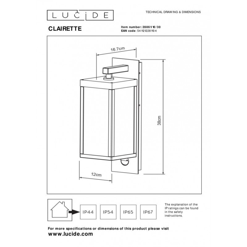 Lucide Lampa zewnętrzna ścienna CLAIRETTE 28861/10/30 antracyt