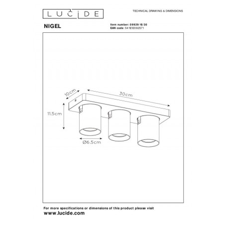 Lucide Reflektor sufitowy NIGEL 09929/15/30 czarny