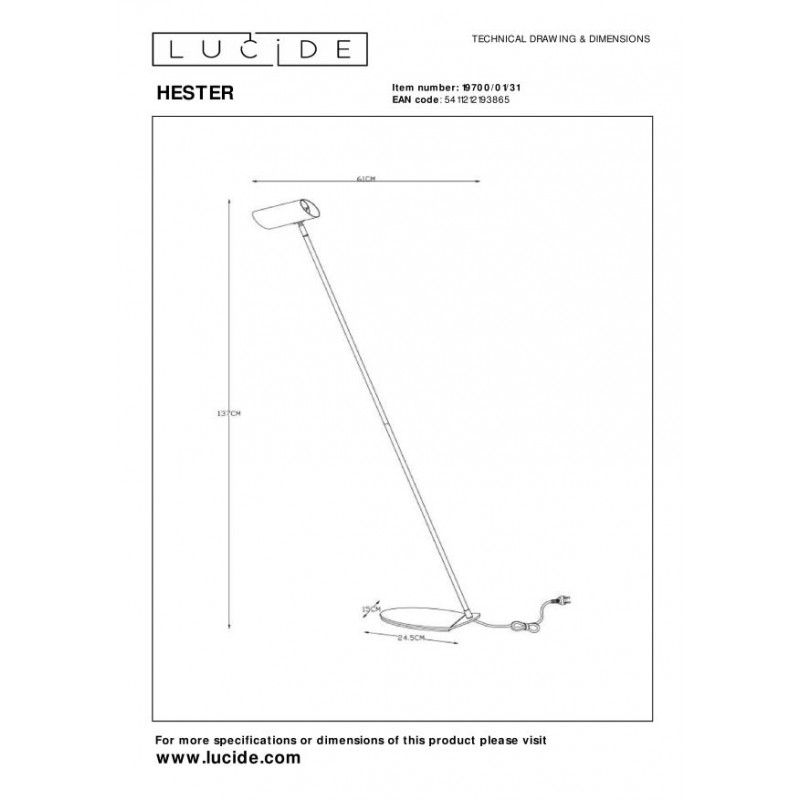 Lucide Lampa podłogowa HESTER 19700/01/31 biały