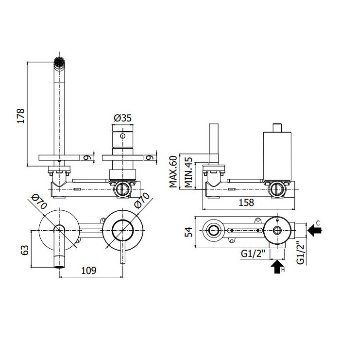 Paffoni Light Bateria umywalkowa podtynkowa 248...