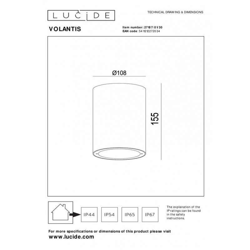 Lucide Lampa zewnętrzna sufitowa VOLANTIS 27107/01/30 czarny