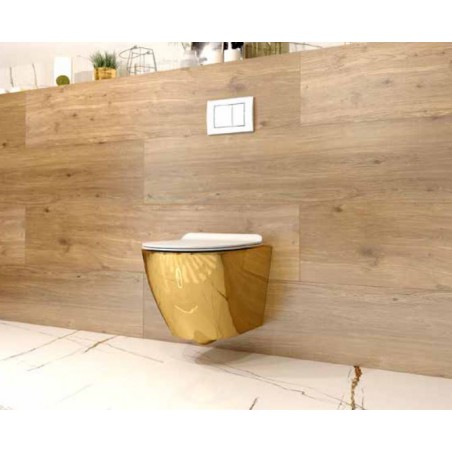 Lavita Sofi Slim Muszla Miska Wisząca WC złota / biała 49x37 z deską w/o, bezrantowa