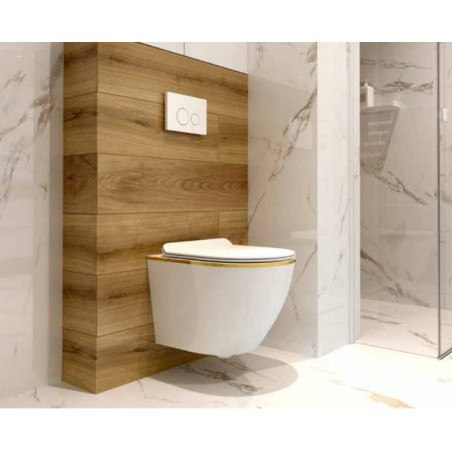 Lavita Sofi Slim Muszla Miska Wisząca WC biała ze złotą linią 49x37 z deską w/o, bezrantowa