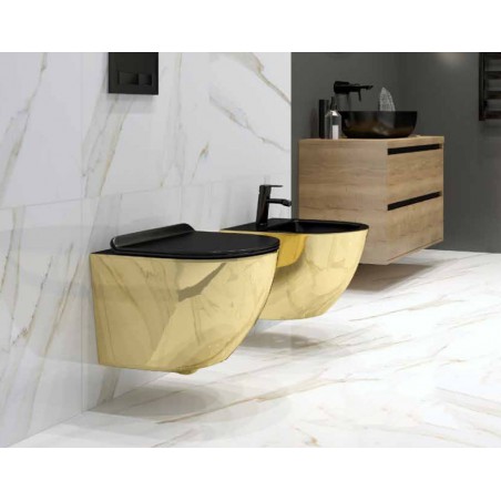 Lavita Sofi Slim Muszla Miska Wisząca WC złota / czarna 49x37 z deską w/o, bezrantowa