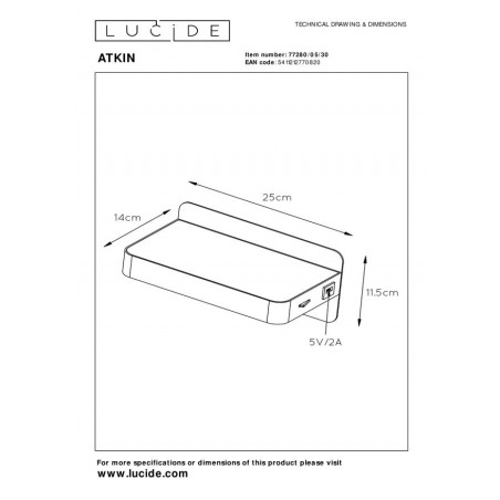 Lucide Kinkiet ATKIN 77280/05/30 czarny