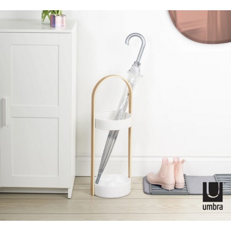 UMBRA stojak na parasolki BELLWOOD biało naturalny